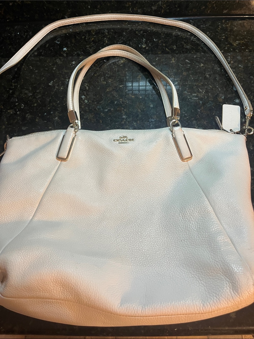 Coach White Pebbled Leather Tote with Removable Strap
